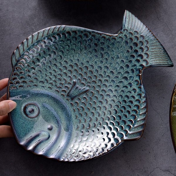 Chinese kiln-glazed fish plate for Korean and Japanese cuisine