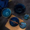 High pedestal ceramic ramen bowl, Chinese kiln-glazed design